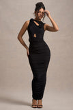 Audelia Black Cut-Out Maxi Dress With Floral Corsages