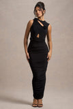 Audelia Black Cut-Out Maxi Dress With Floral Corsages