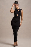 Audelia Black Cut-Out Maxi Dress With Floral Corsages