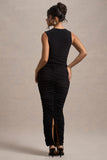 Audelia Black Cut-Out Maxi Dress With Floral Corsages