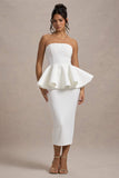 First Dance White Bandeau Peplum Midi Dress