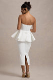 First Dance White Bandeau Peplum Midi Dress