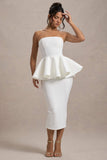 First Dance White Bandeau Peplum Midi Dress