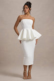 First Dance White Bandeau Peplum Midi Dress