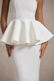 First Dance White Bandeau Peplum Midi Dress