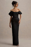 Annita Black Satin Bardot Maxi Dress