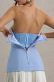 Autumn Powder Blue Bandeau Mini Dress With Pleats