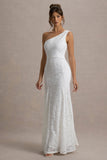 Gigou White Lace Asymmetric Maxi Dress