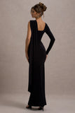 Ashini Black One-Sleeve Maxi Dress With Cape
