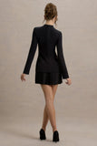 Athena Black Long-Sleeve Mini Dress With Pleated Hem