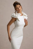 Aubrie Ecru Midi Dress With Bow Details