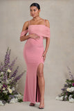Augusta Blush Pink Mesh Bardot Strappy Split Maternity Maxi Dress
