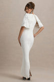 Agnella White Embellished V-Neck Maxi Dress