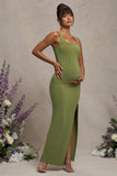 Avril Olive Square Neck Maternity Maxi Dress with Split