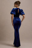 Ashlin Navy Velvet Puff-Sleeve Maxi Dress