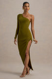 Astra Green One-Shoulder Asymmetric Maxi Dress