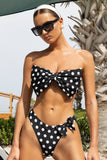 Lysandra Black Polka Dot Strapless Bow Bikini Top