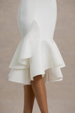 Arla White Halter Neck Ruffle Trim Midi Dress