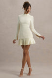 Athena Cream Long-Sleeve Mini Dress With Pleated Hem