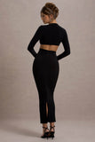 Attina Black Long-Sleeve Twisted Cut-Out Maxi Dress