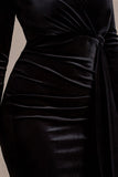 Arcadia Black Velvet Plunge-Neck Wrap Midi Dress