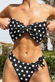 Lysandra Black Polka Dot Strapless Bow Bikini Top