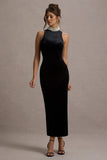 Audrine Black Velvet Embellished High-Neck Maxi Dress