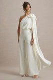 Alice Cream Asymmetric Bow Shoulder Jumpsuit With Drape