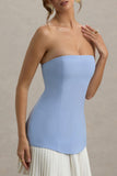 Autumn Powder Blue Bandeau Mini Dress With Pleats