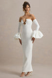 Annalisa Cream Bandeau Maxi Dress With Satin Cuffs