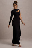 Ashini Black One-Sleeve Maxi Dress With Cape