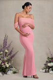 Augusta Blush Pink Mesh Bardot Strappy Split Maternity Maxi Dress