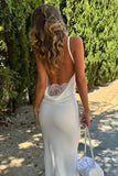Francoise White Cowl Neck Backless Maxi Dress With Lace Insert