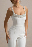 Amadi White Embellished Strappy Flared-Leg Jumpsuit