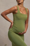 Avril Olive Square Neck Maternity Maxi Dress with Split