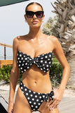 Lysandra Black Polka Dot Strapless Bow Bikini Top