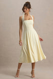 Auburn Pale Lemon Halter-Neck Midi Dress