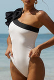 Giovana White & Black One-Shoulder Swimsuit With Bow