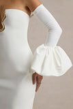 Annalisa Cream Bandeau Maxi Dress With Satin Cuffs