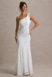Gigou White Lace Asymmetric Maxi Dress