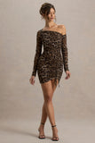 Aphrodite Leopard Print Asymmetric Ruched Side Mini Dress