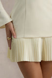 Athena Cream Long-Sleeve Mini Dress With Pleated Hem