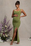 Avril Olive Square Neck Maternity Maxi Dress with Split