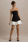 Autumn Black & White Bandeau Mini Dress With Pleats