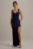 Ashburn Navy Strappy Sweetheart Split Maxi Dress