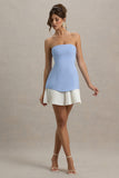 Autumn Powder Blue Bandeau Mini Dress With Pleats