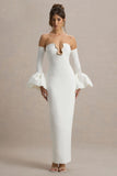 Annalisa Cream Bandeau Maxi Dress With Satin Cuffs