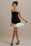 Autumn Black & White Bandeau Mini Dress With Pleats