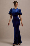 Ashlin Navy Velvet Puff-Sleeve Maxi Dress