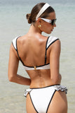 Marianne White & Black Ruched Front Capped Sleeve Bikini Top